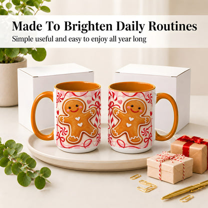 #pl[15oz|Orange] Gingerbread Candy Cane Ceramic Mug with Peppermint Christmas Artwork