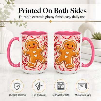 #pl[15oz|Pink] Gingerbread Candy Cane Ceramic Mug with Peppermint Christmas Artwork