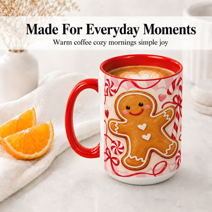 #pl[15oz|Red] Gingerbread Candy Cane Ceramic Mug with Peppermint Christmas Artwork