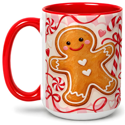 #pl[15oz|Red] Gingerbread Candy Cane Ceramic Mug with Peppermint Christmas Artwork