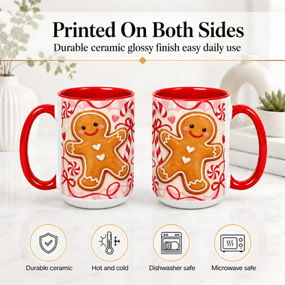 #pl[15oz|Red] Gingerbread Candy Cane Ceramic Mug with Peppermint Christmas Artwork
