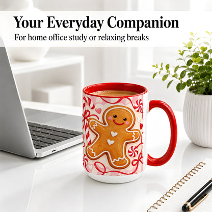 #pl[15oz|Red] Gingerbread Candy Cane Ceramic Mug with Peppermint Christmas Artwork