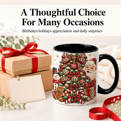 #pl[11oz|Black] Leopard Christmas Tree Santa Ceramic Mug with Snowman Holiday Artwork