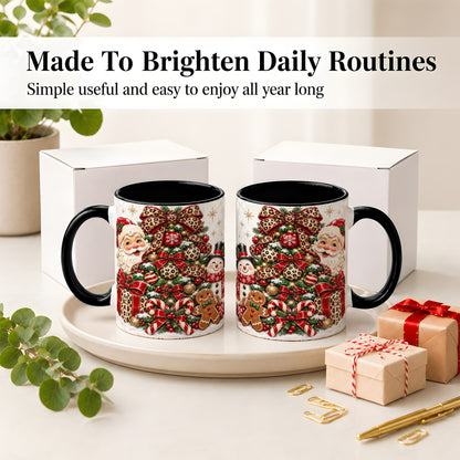 #pl[11oz|Black] Leopard Christmas Tree Santa Ceramic Mug with Snowman Holiday Artwork