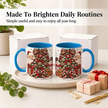 #pl[11oz|Blue] Leopard Christmas Tree Santa Ceramic Mug with Snowman Holiday Artwork