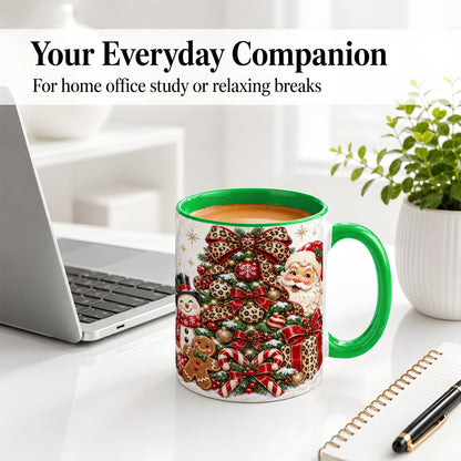 #pl[11oz|Green] Leopard Christmas Tree Santa Ceramic Mug with Snowman Holiday Artwork