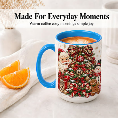 #pl[15oz|Blue] Leopard Christmas Tree Santa Ceramic Mug with Snowman Holiday Artwork