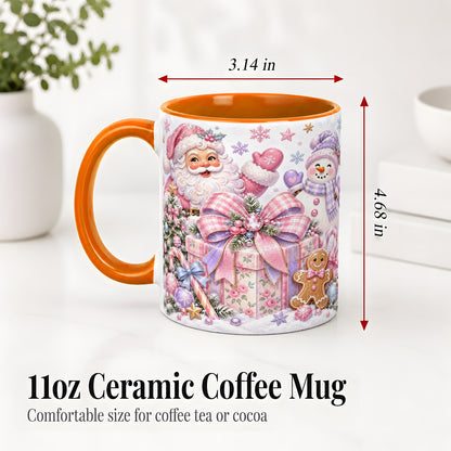 #pl[11oz|Orange] Pastel Christmas Santa Ceramic Mug with Snowman and Bow Artwork