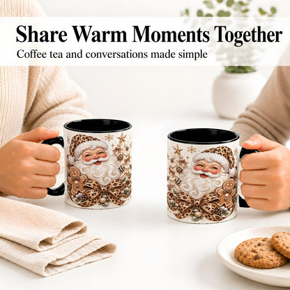 #pl[11oz|Black] Leopard Christmas Ceramic Mug with Santa and Gingerbread Artwork