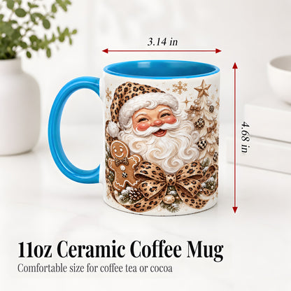 #pl[11oz|Blue] Leopard Christmas Ceramic Mug with Santa and Gingerbread Artwork