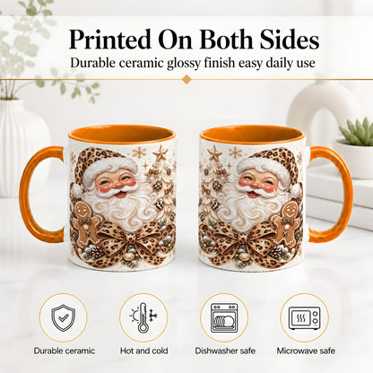 #pl[11oz|Orange] Leopard Christmas Ceramic Mug with Santa and Gingerbread Artwork