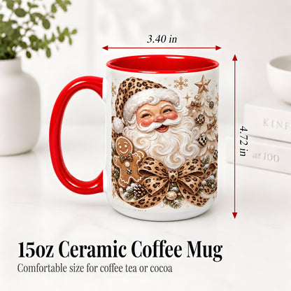 #pl[15oz|Red] Leopard Christmas Ceramic Mug with Santa and Gingerbread Artwork