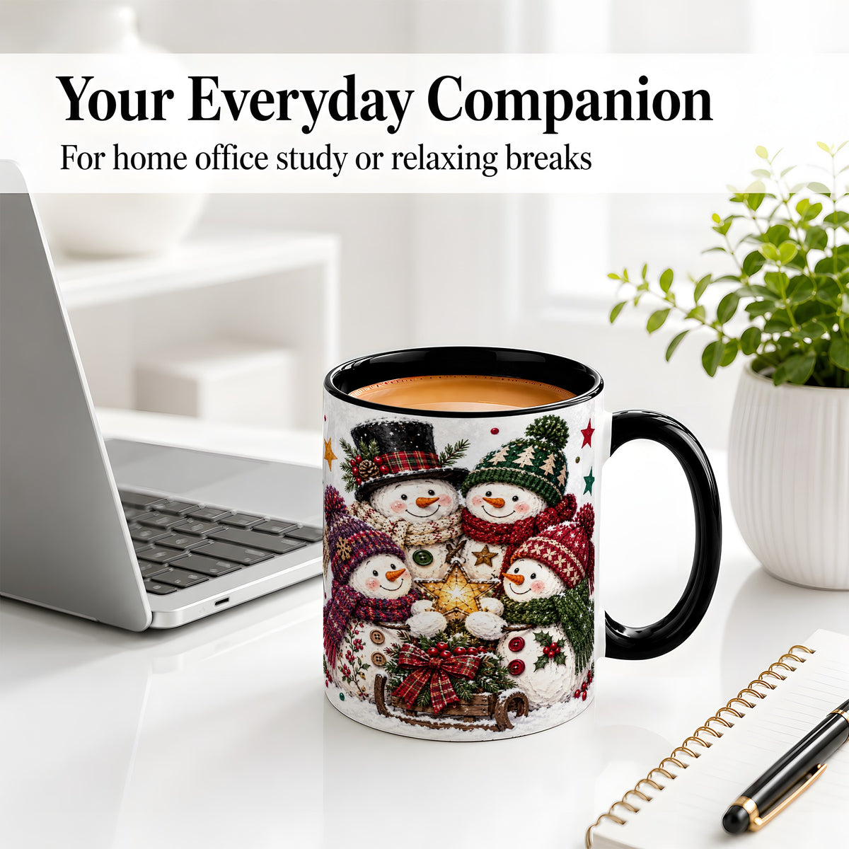 #pl[11oz|Black] Snowman Family Christmas Ceramic Mug with Plaid Winter Style
