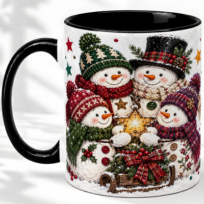 #pl[11oz|Black] Snowman Family Christmas Ceramic Mug with Plaid Winter Style