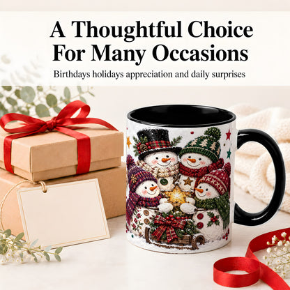 #pl[11oz|Black] Snowman Family Christmas Ceramic Mug with Plaid Winter Style