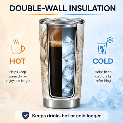 #pl[20oz|Steel] Golden Santa 20oz Stainless Steel Tumbler, Gold Snowflake Artwork