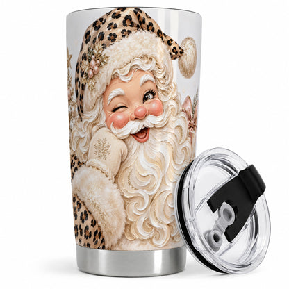 Leopard Santa 20oz Stainless Steel Tumbler, Pink Bow Holiday Artwork