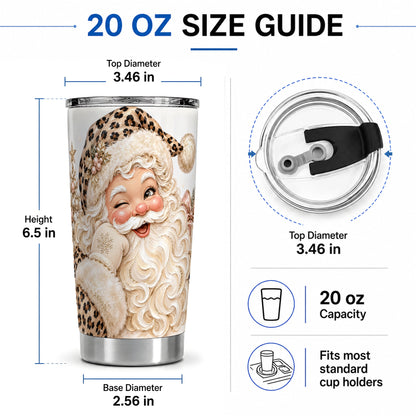 #pl[20oz|Steel] Leopard Santa 20oz Stainless Steel Tumbler, Pink Bow Holiday Artwork