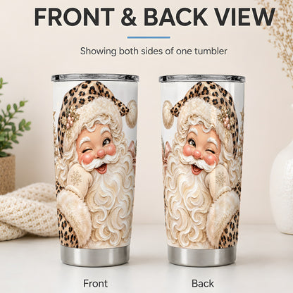 #pl[20oz|Steel] Leopard Santa 20oz Stainless Steel Tumbler, Pink Bow Holiday Artwork