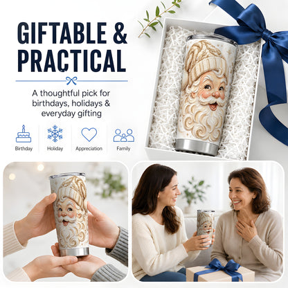 #pl[20oz|Steel] Golden Santa 20oz Stainless Steel Tumbler, Gold Snowflake Artwork