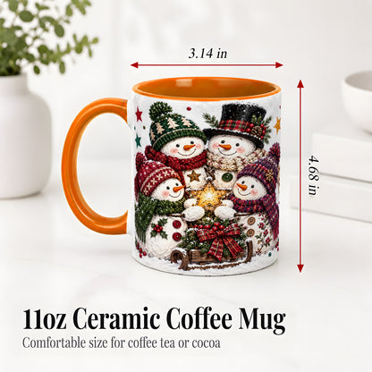 #pl[11oz|Orange] Snowman Family Christmas Ceramic Mug with Plaid Winter Style