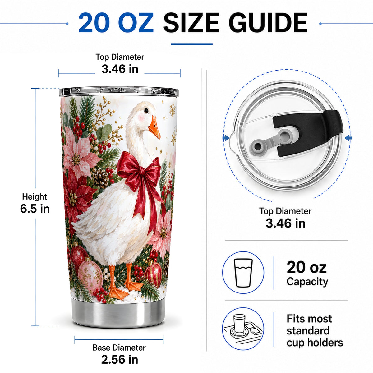 #pl[20oz|Steel] Christmas Goose 20oz Tumbler, Poinsettia Bow Design for Goose Lovers