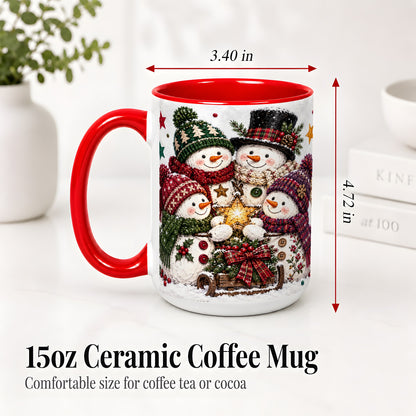 #pl[15oz|Red] Snowman Family Christmas Ceramic Mug with Plaid Winter Style