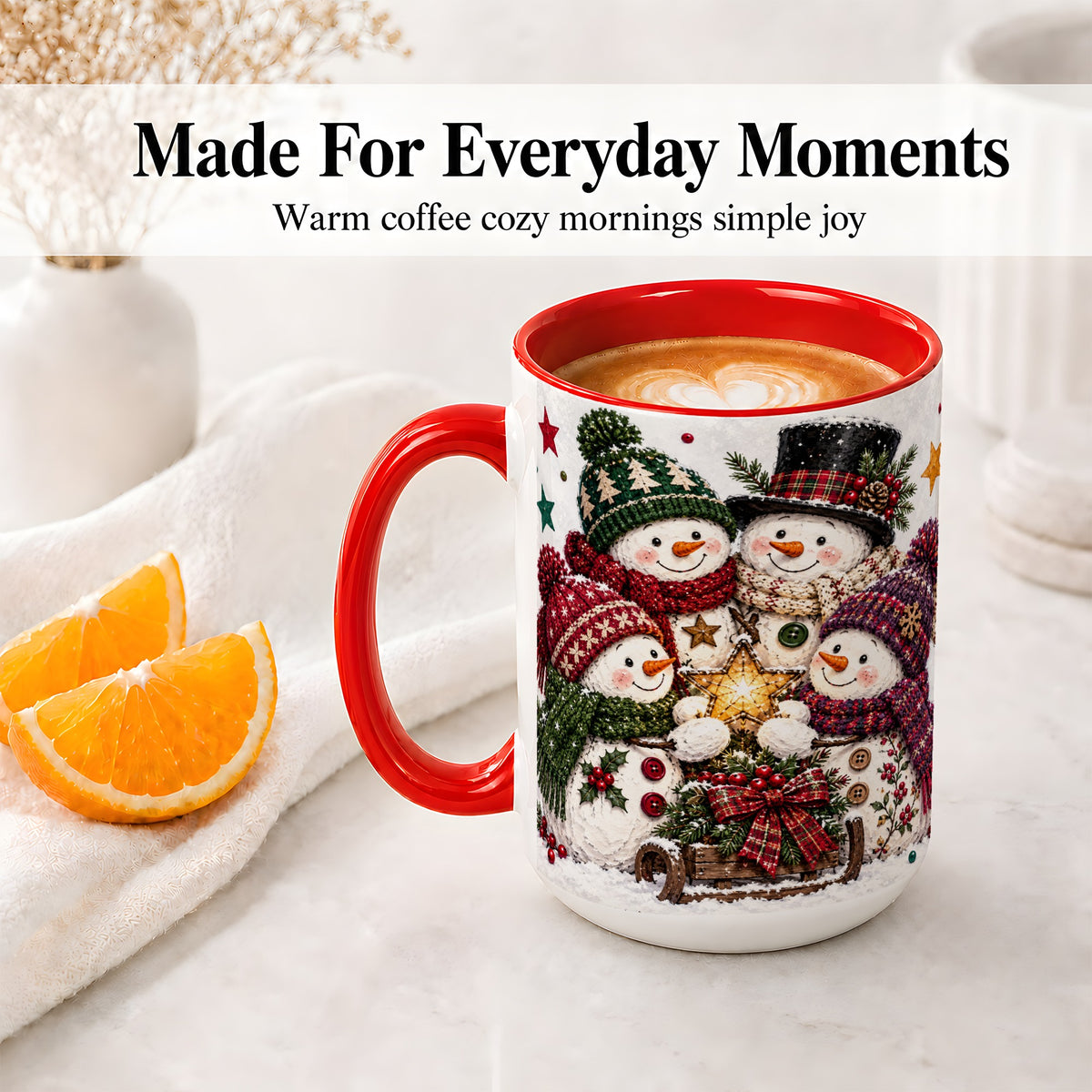 #pl[15oz|Red] Snowman Family Christmas Ceramic Mug with Plaid Winter Style