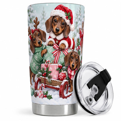 Christmas Dachshund 20oz Tumbler, Winter Sled Design for Dog Lovers