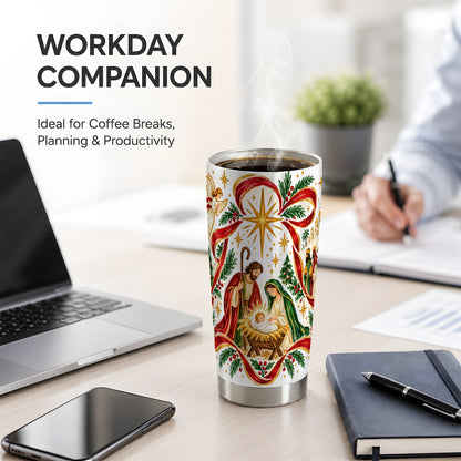 #pl[20oz|Steel] Nativity Christmas 20oz Tumbler, Holy Family Angel Religious Holiday Scene