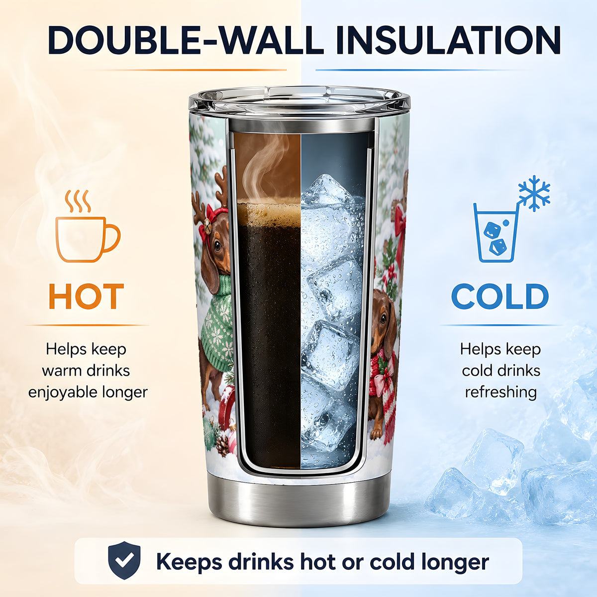 #pl[20oz|Steel] Christmas Dachshund 20oz Tumbler, Winter Sled Design for Dog Lovers