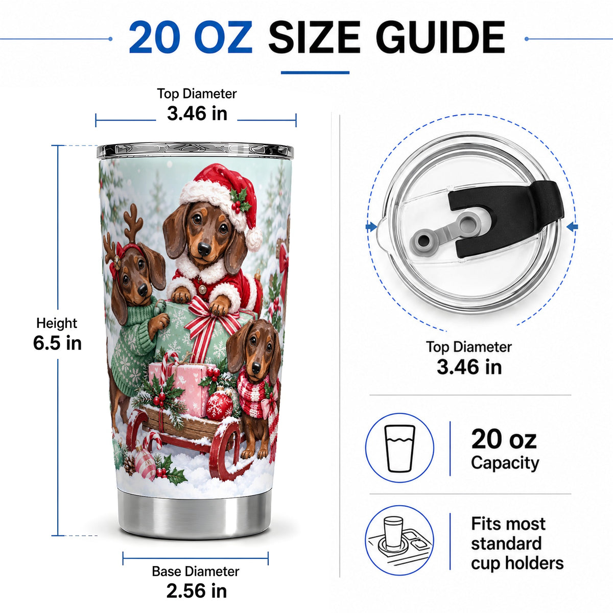 #pl[20oz|Steel] Christmas Dachshund 20oz Tumbler, Winter Sled Design for Dog Lovers