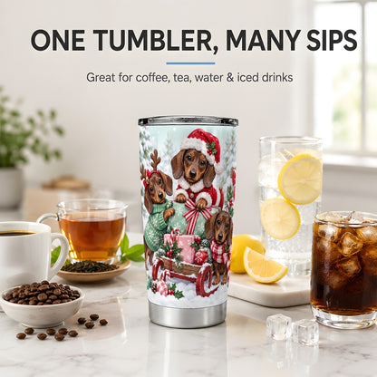 #pl[20oz|Steel] Christmas Dachshund 20oz Tumbler, Winter Sled Design for Dog Lovers