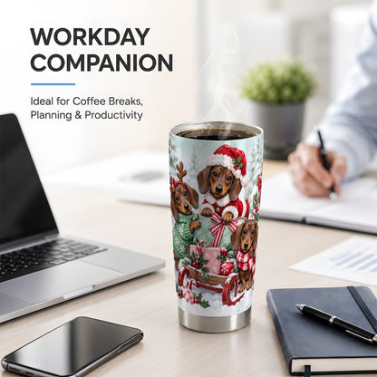 #pl[20oz|Steel] Christmas Dachshund 20oz Tumbler, Winter Sled Design for Dog Lovers