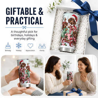 #pl[20oz|Steel] Christmas Dachshund 20oz Tumbler, Winter Sled Design for Dog Lovers
