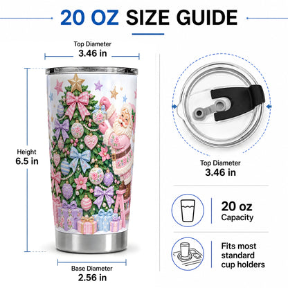 #pl[20oz|Steel] Pink Christmas Santa 20oz Tumbler with Pastel Tree Holiday Artwork