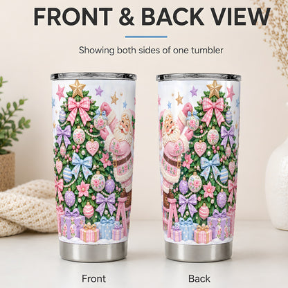 #pl[20oz|Steel] Pink Christmas Santa 20oz Tumbler with Pastel Tree Holiday Artwork