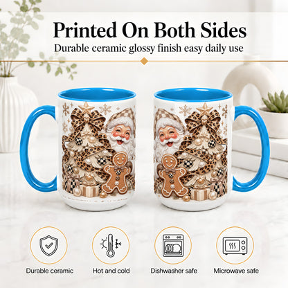 #pl[15oz|Blue] Leopard Bow Christmas Ceramic Mug with Santa and Gingerbread
