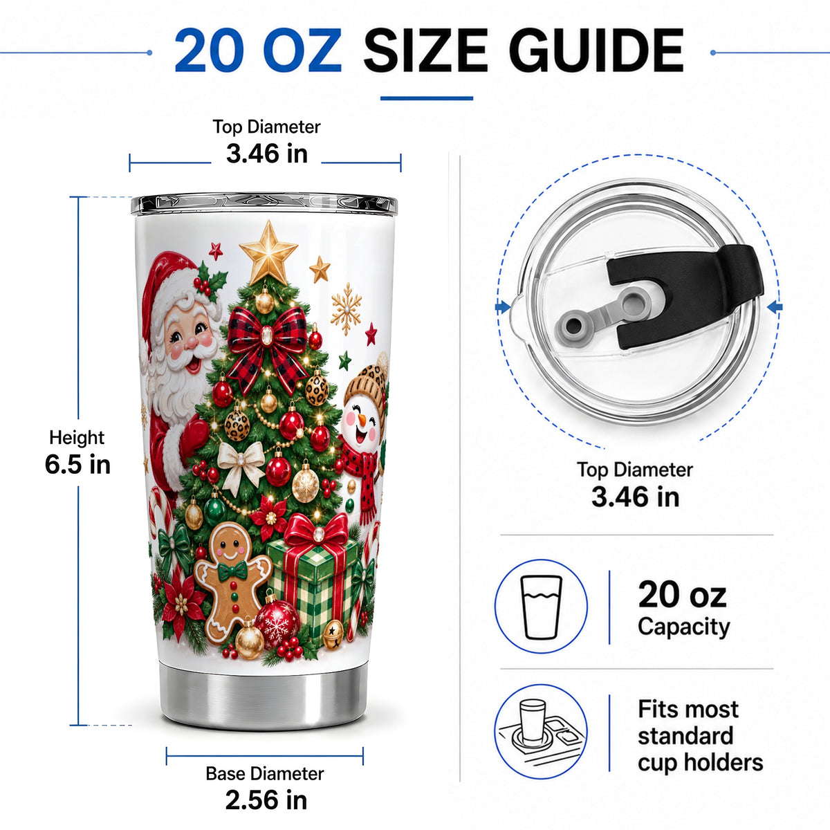 #pl[20oz|Steel] Santa Snowman Christmas 20oz Tumbler with Tree and Ornament Artwork