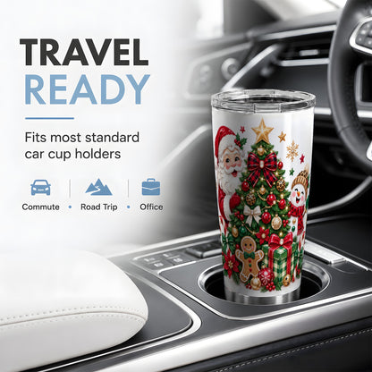 #pl[20oz|Steel] Santa Snowman Christmas 20oz Tumbler with Tree and Ornament Artwork