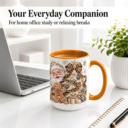 #pl[15oz|Orange] Leopard Bow Christmas Ceramic Mug with Santa and Gingerbread