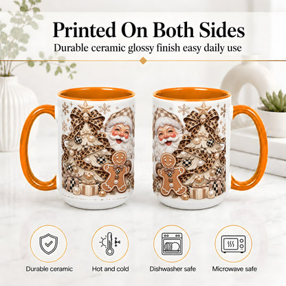 #pl[15oz|Orange] Leopard Bow Christmas Ceramic Mug with Santa and Gingerbread