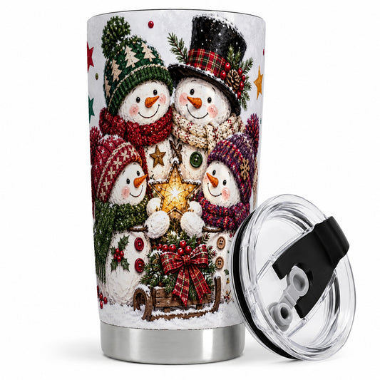 Plaid Snowman Christmas 20oz Tumbler with Knit Winter Artwork