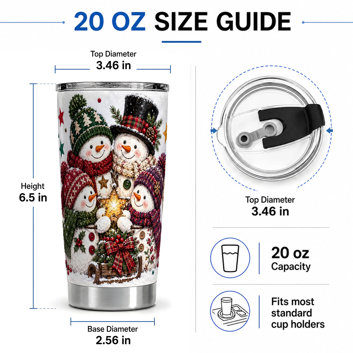 #pl[20oz|Steel] Plaid Snowman Christmas 20oz Tumbler with Knit Winter Artwork