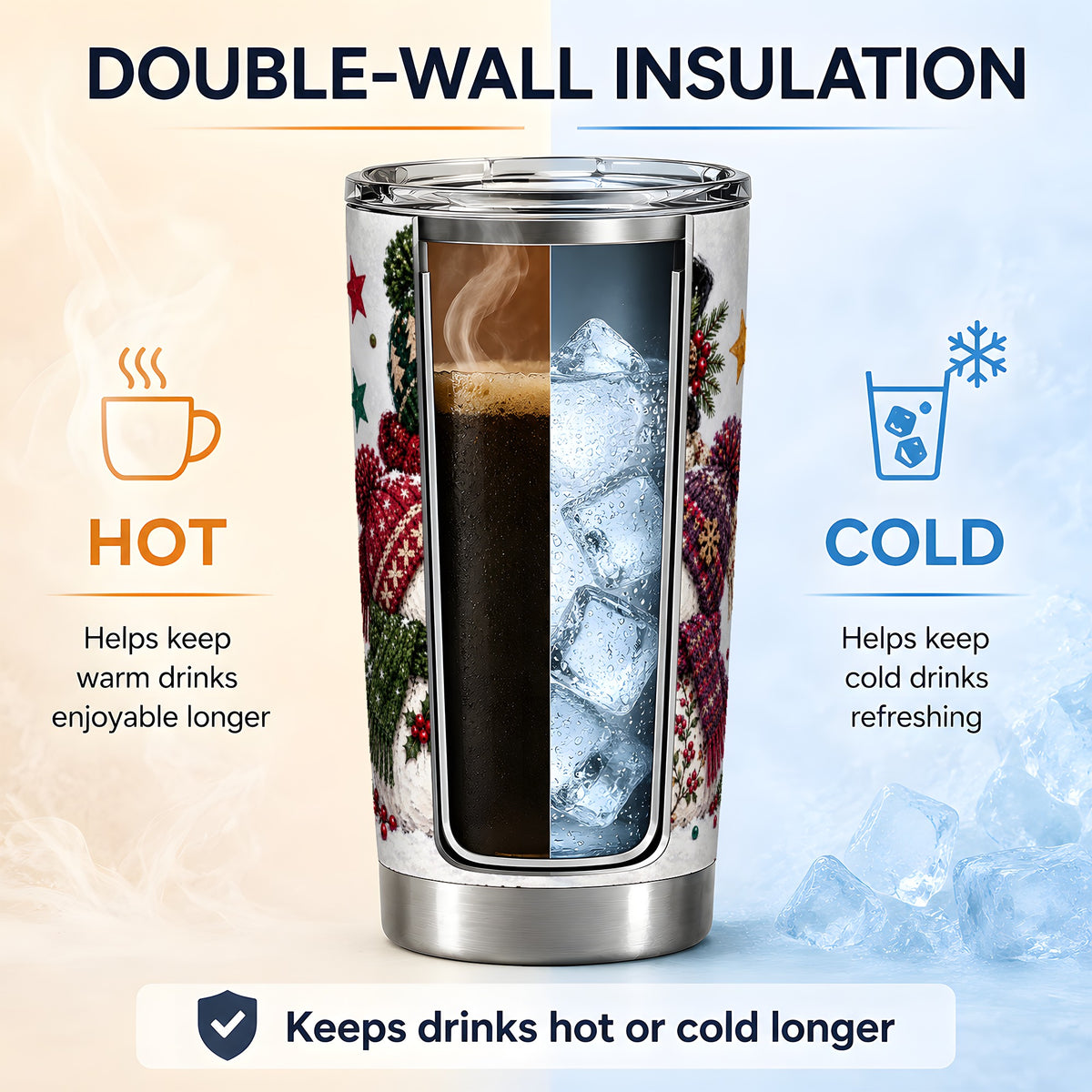 #pl[20oz|Steel] Plaid Snowman Christmas 20oz Tumbler with Knit Winter Artwork