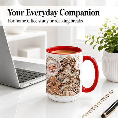 #pl[15oz|Red] Leopard Bow Christmas Ceramic Mug with Santa and Gingerbread