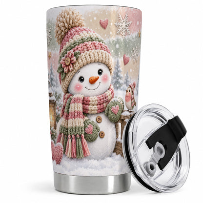 Cozy Pink Snowman 20oz Tumbler, Winter Bird Sled and Lantern Artwork