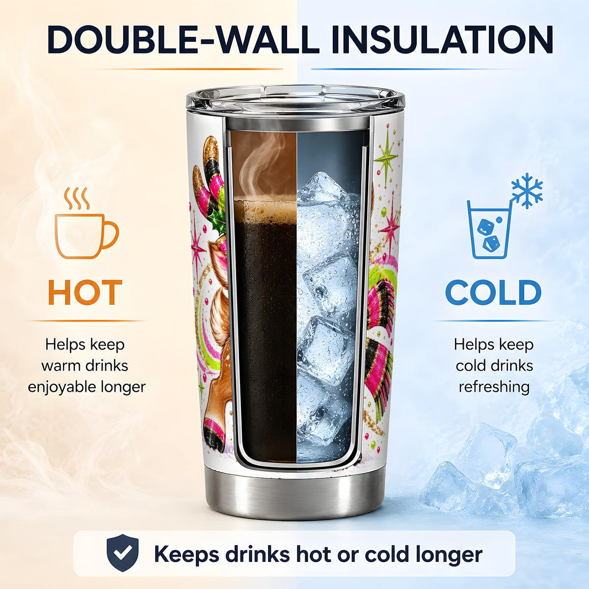 #pl[20oz|Steel] Bright Christmas Reindeer Tumbler, 20oz Stainless Steel Tumbler for Travel