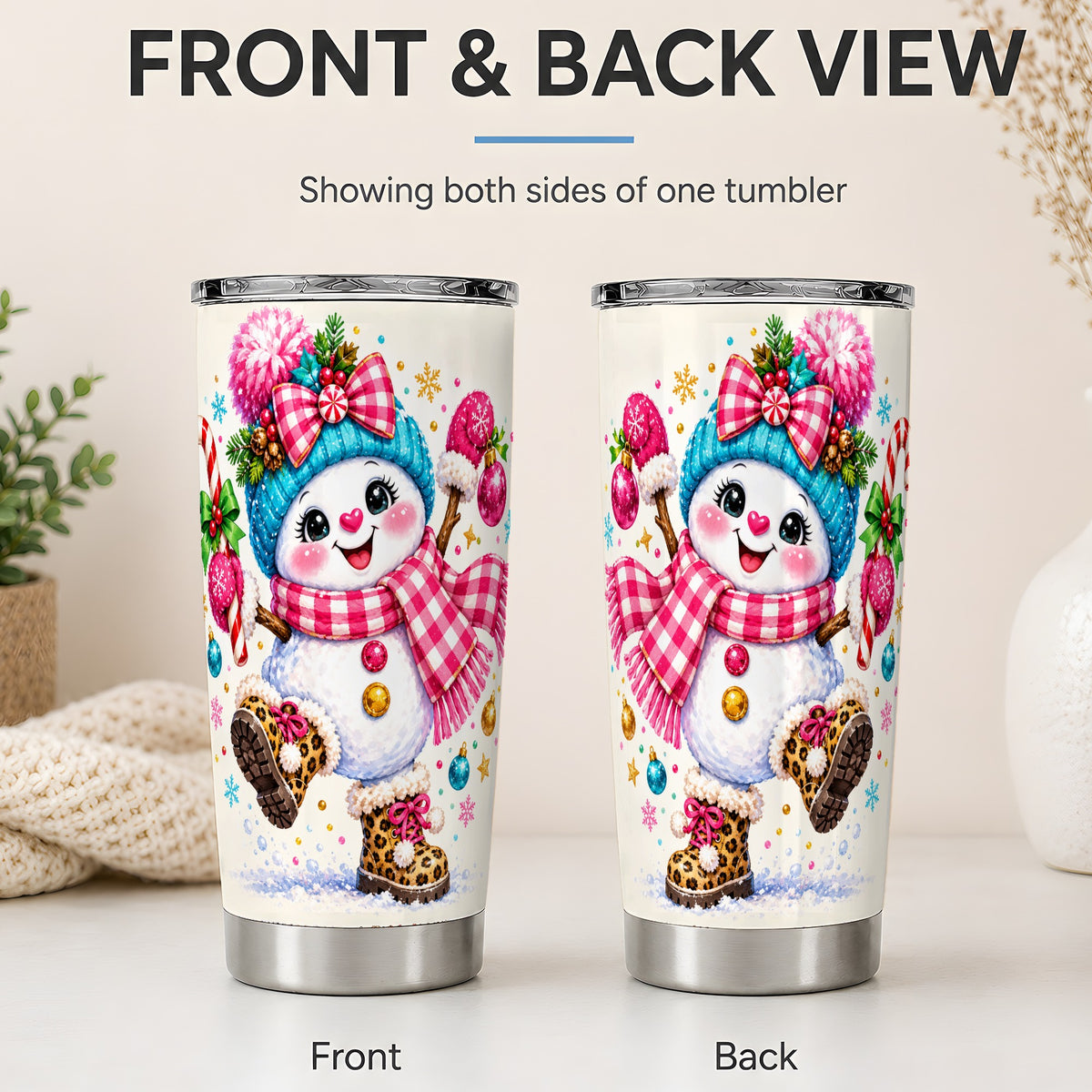 #pl[20oz|Steel] Colorful Christmas Snowman Tumbler, 20oz Stainless Steel Tumbler for Travel