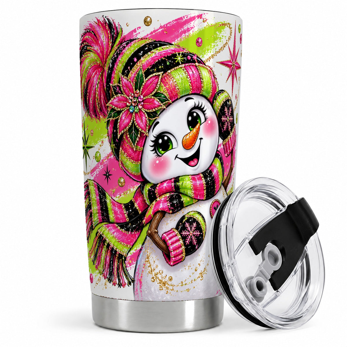 Bold Neon Snowman Tumbler, 20oz Stainless Steel Tumbler for Travel